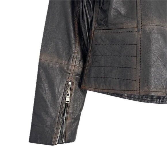 Bod & Christensen Genuine Leather Moto Jacket Zippers Classic Distressed Wm Sz L - Picture 7 of 11
